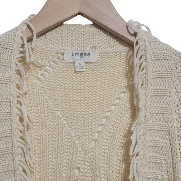 Umgee Cream Oversized Sweater Boho Cardigan Fringe Funky Open Front Knit Small - Picture 5 of 10